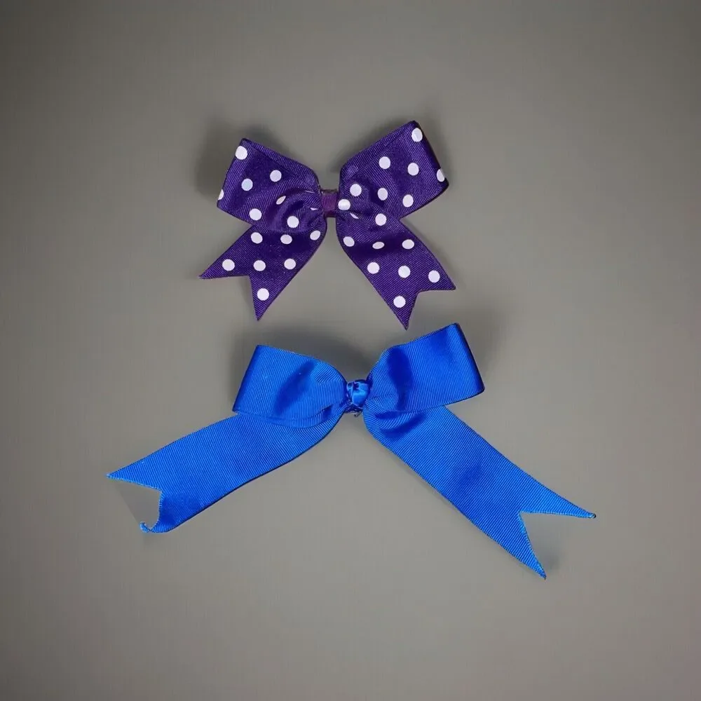 Lot Of 2 Girl’s Grosgrain Hair Bows Clip Blue Solid Polka Dot